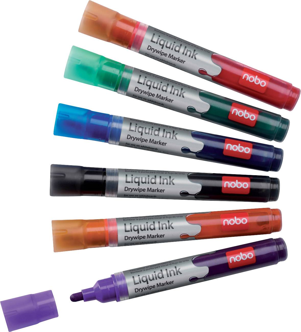Nobo Liquid Ink 1901419 Whiteboardmarker Set Schwarz, Rot, Grün, Blau, Orange, Violett 6 St.