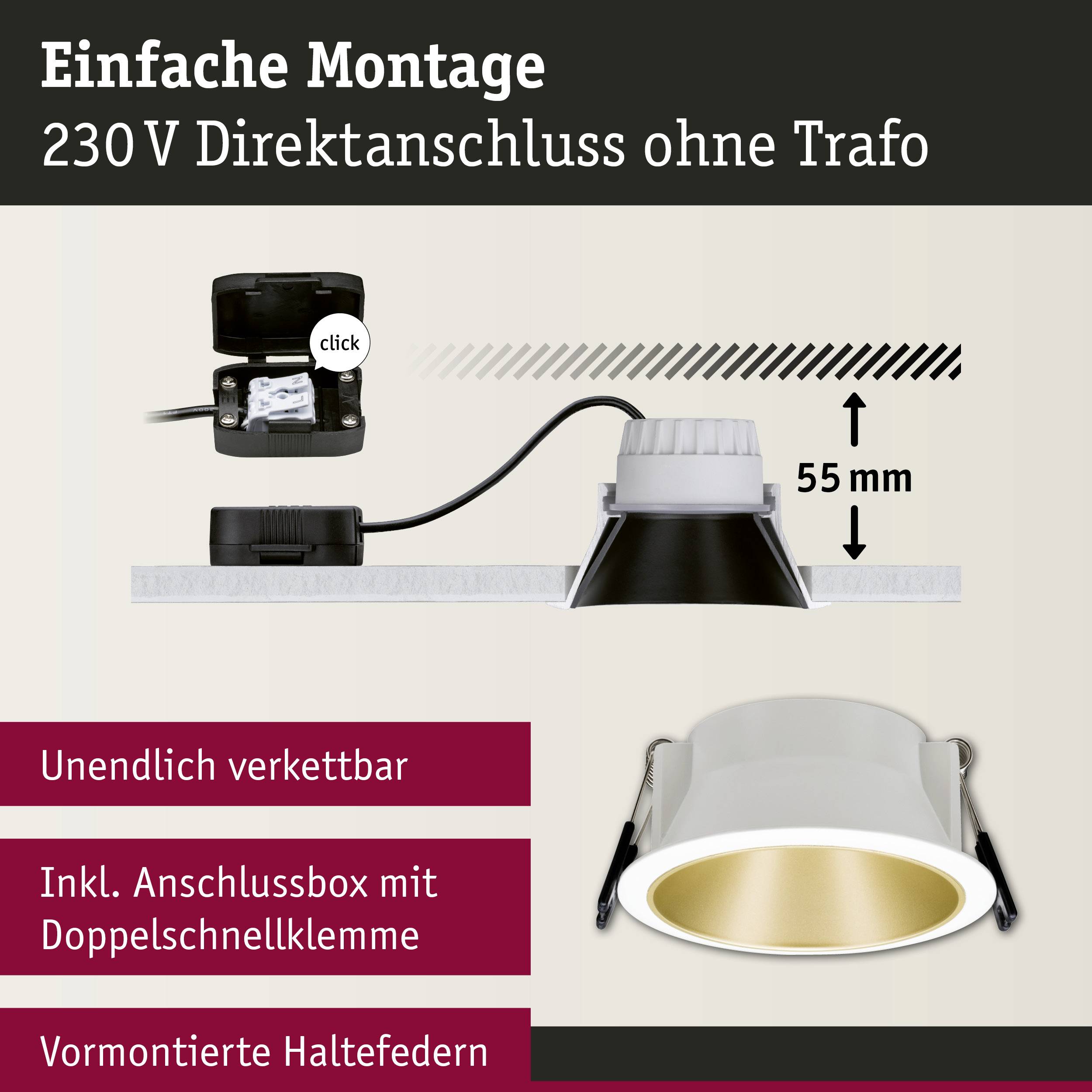 Paulmann 93405 Cole Coin LED-Einbauleuchte LED 6W Weiß, Gold