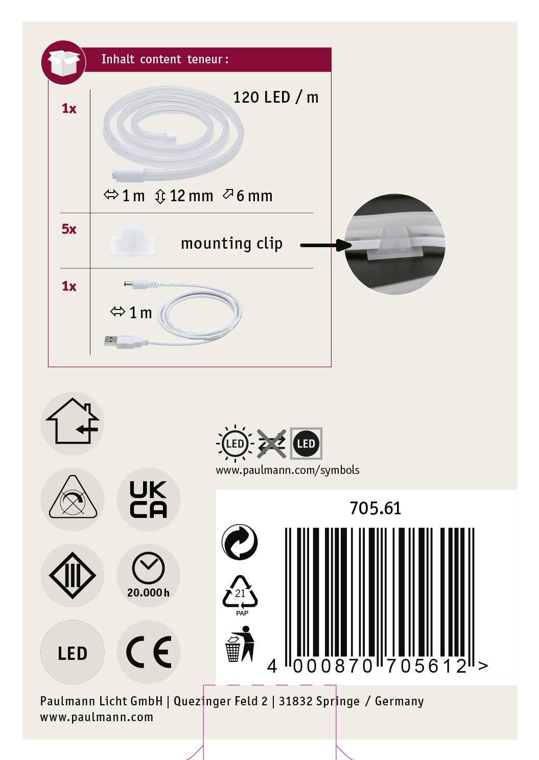 Paulmann 70561 LED-Streifen mit Stecker 5V 1m 1St.