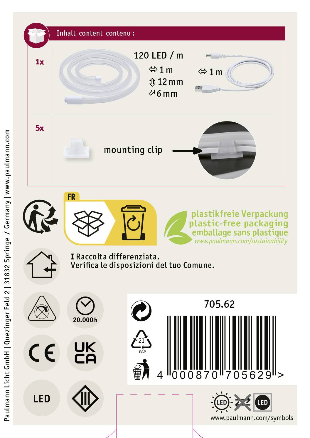 Paulmann 70562 LED-Streifen mit Stecker 5V 1m 1St.