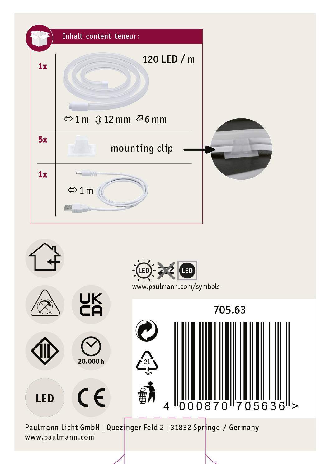 Paulmann 70563 LED-Streifen mit Stecker 5V 1m 1St.
