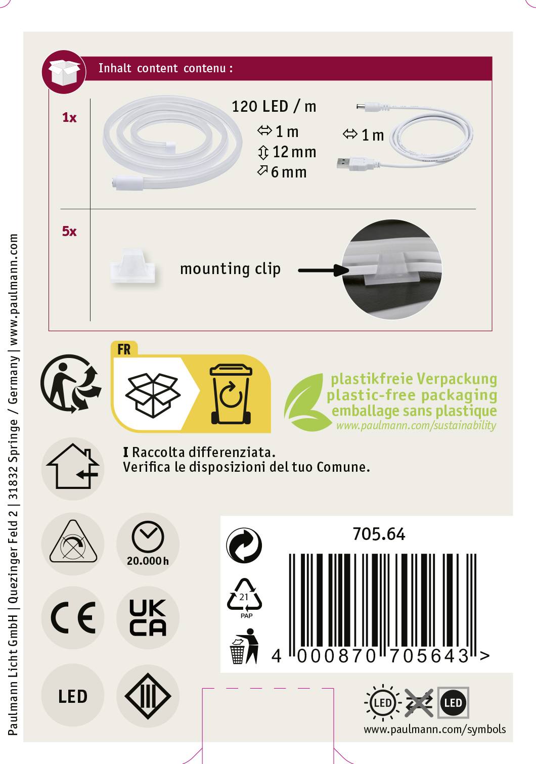 Paulmann 70564 LED-Streifen mit Stecker 5V 1m 1St.