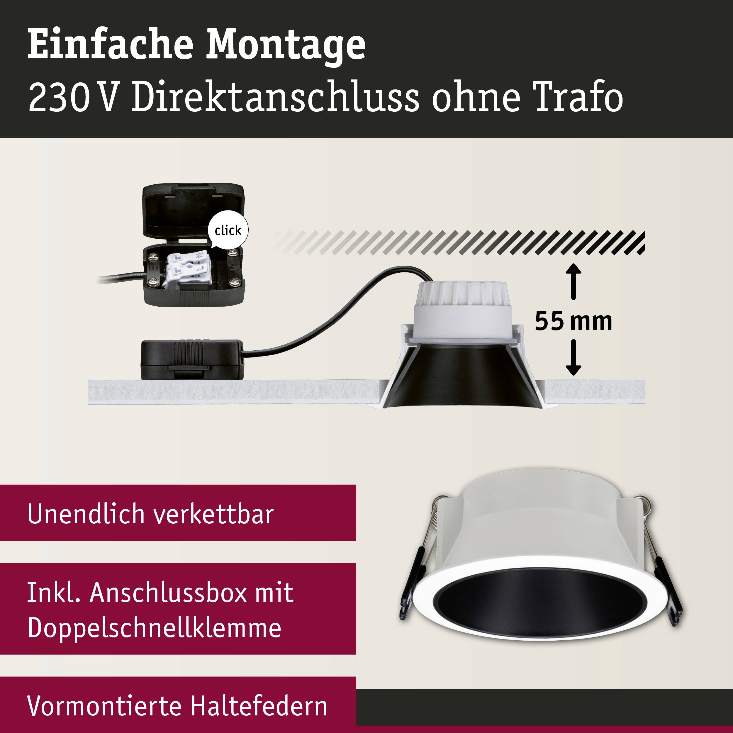 Paulmann 93401 Cole Coin Einbauleuchte LED 6W Weiß, Schwarz
