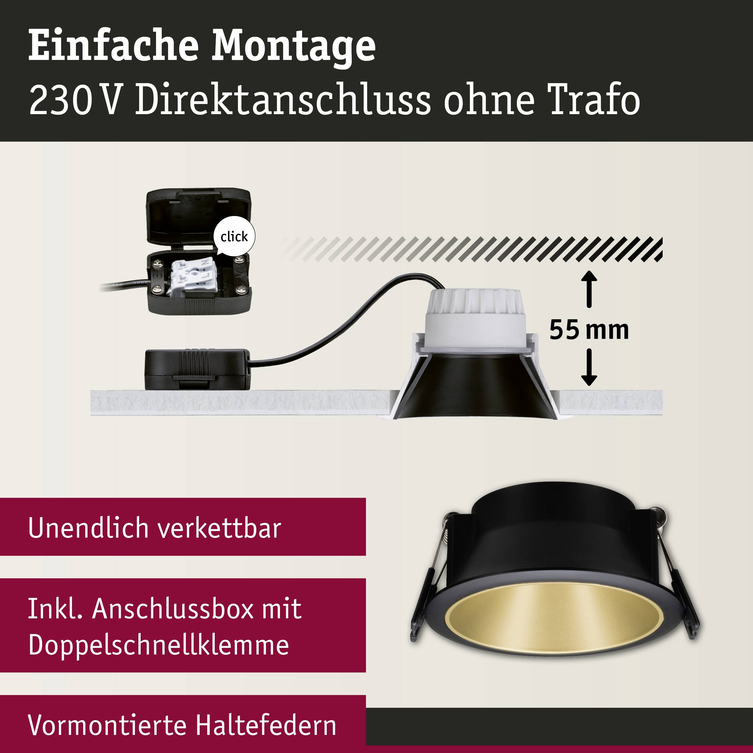 Paulmann 93403 Cole Coin Einbauleuchte LED 6W Schwarz, Gold