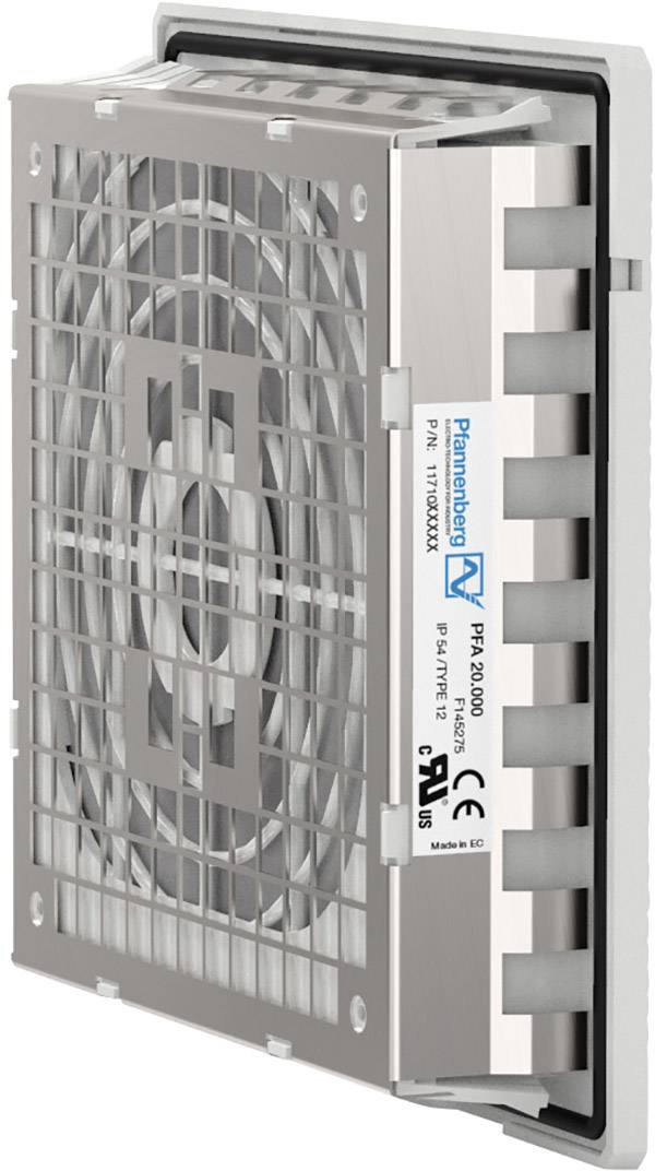 Lüftungsgerät für Schaltschrank, Modell 'Pfannenberg PFA 2000', mit Schutzgitter und Typenschild sichtbar.