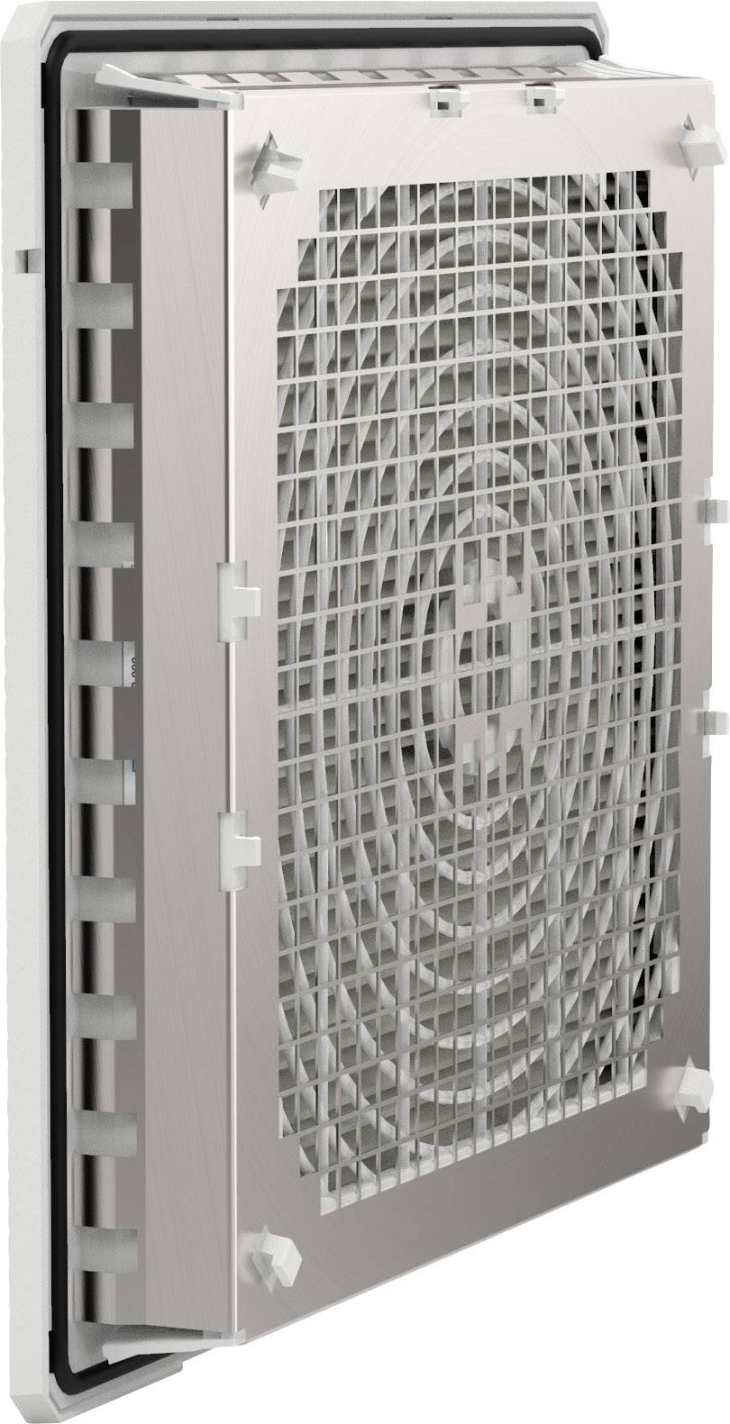 Lüftungsgitter mit Rahmen, zeigt eine stabile Konstruktion und integriertem Gitterdesign. Geeignet für Belüftungsanwendungen.