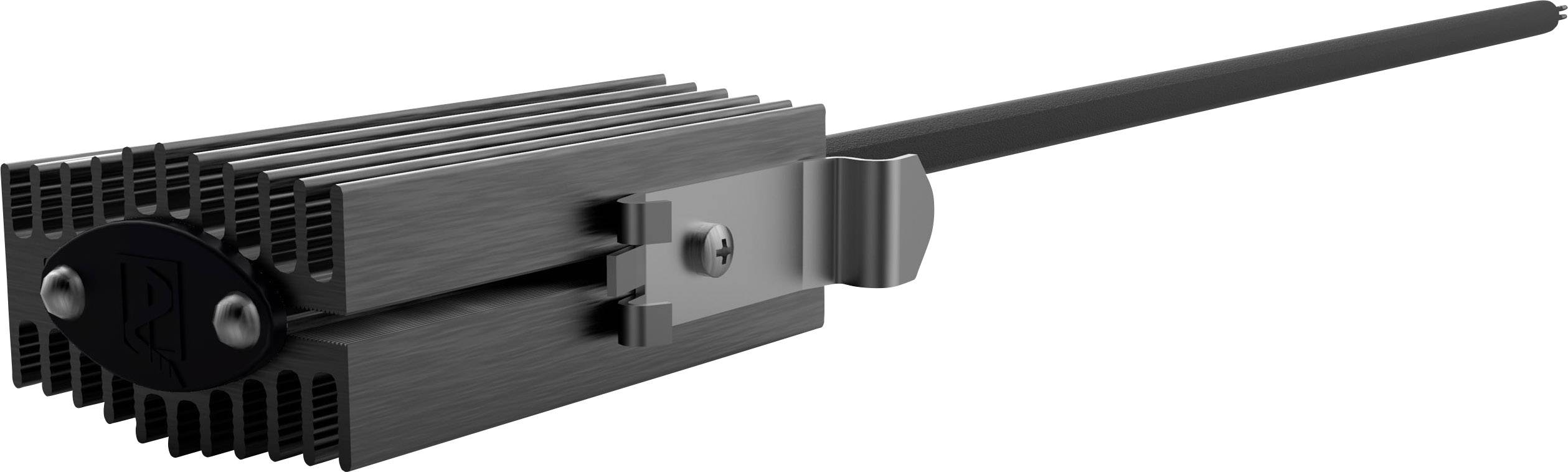Langes, rechteckiges, metallisches Gerät mit Kühlrippen und seitlicher Halterung. Verwendet zur industriellen Kühlung oder Heizung.