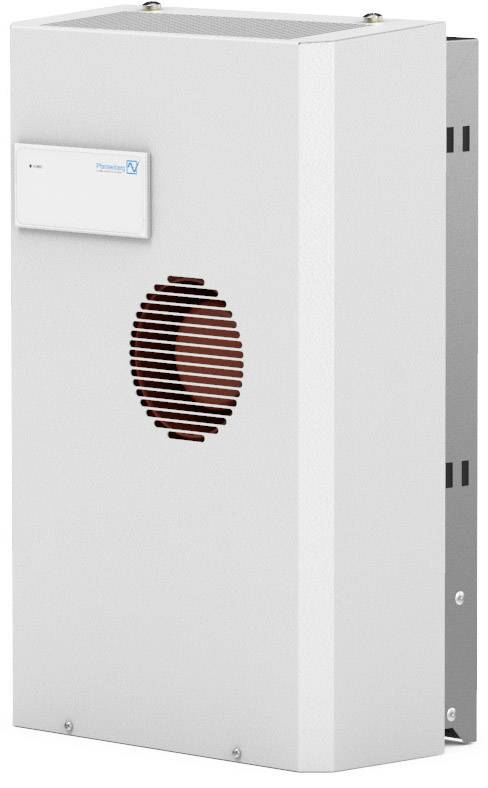 Ein weißes Klimagerät mit Lüftungsgitter und kleinem Display, geeignet für die Kühlung von elektrischen Gehäusen oder Schaltschränken.