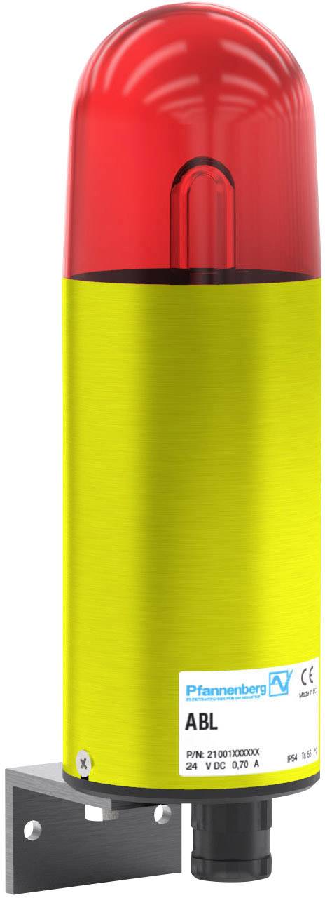 Gelb-rotes Warnlicht mit Wandhalterung, eingebaute Sirene. Verwendet in industriellen Umgebungen zur Signalisierung von Gefahren.