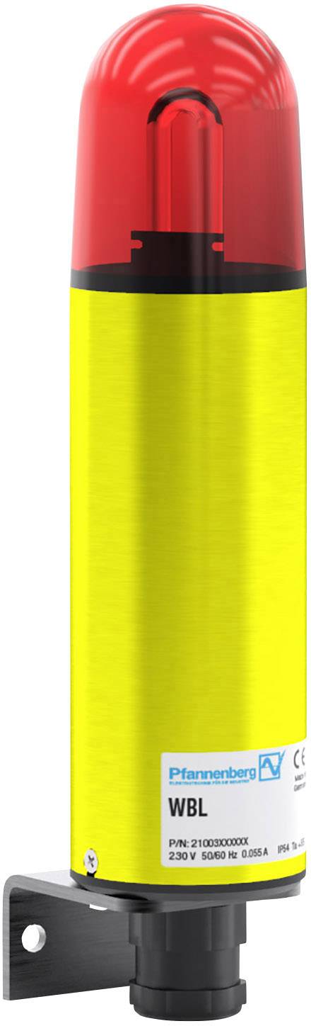 Ein Warnlicht mit rotem Gehäuse und gelber Basis von Pizzato. Hergestellt für Sicherheits- und Alarmsysteme. Modellbezeichnung: WBL.