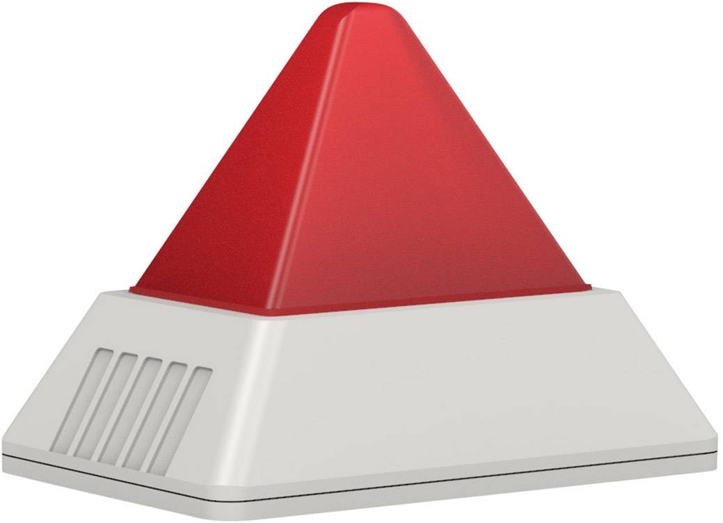 Ein rotes Warnsignal, montiert auf einem grauen Gehäuse. Es deutet auf eine Alarm- oder Gefahrenanzeige hin.