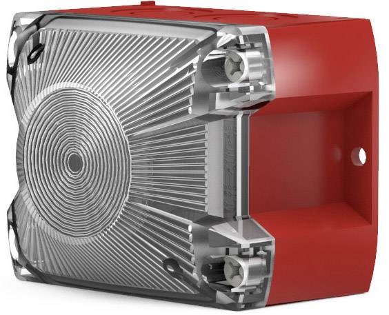 Elektronischer Signalgeber in Rot mit transparentem Gehäuse und zwei Schrauben.