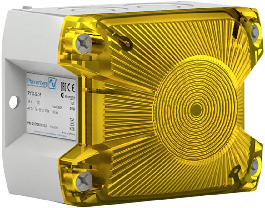 Gelbes Blitzlichtgerät der Marke Pfannenberg, Modell PY X-S-05, zur Signalisierung in industriellen Umgebungen.