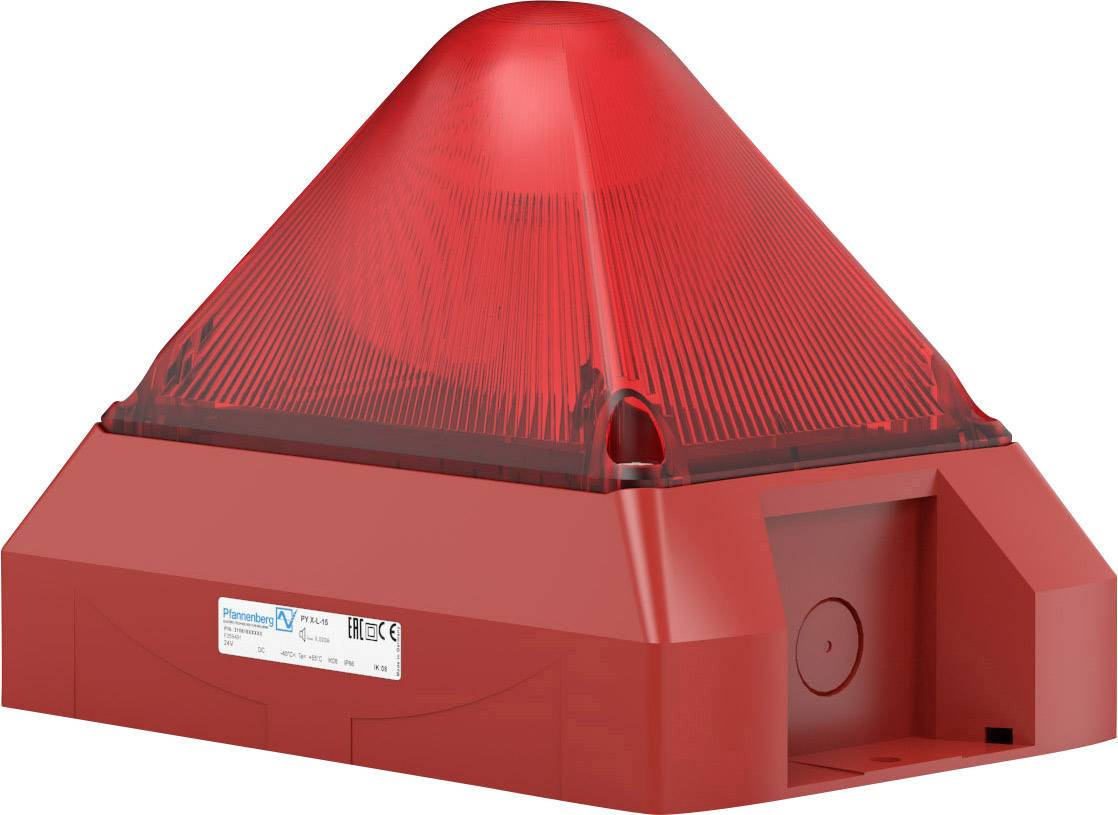 Roter, pyramidenförmiger Warnblinker mit transparentem Gehäuse, oft zur Signalgebung in Sicherheitssystemen verwendet.