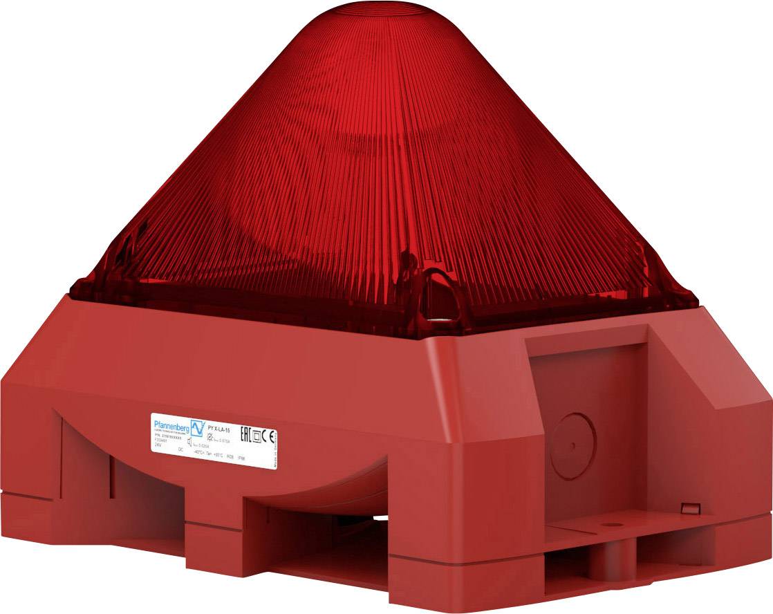 Eine rote Alarmhupe mit konischem Design, die vermutlich für Brand- oder Sicherheitsalarme in Gebäuden verwendet wird.