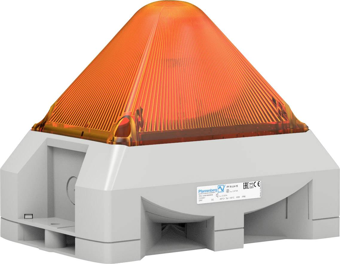 Ein orangefarbenes Warnlicht auf einem grauen Sockel dient als Signalgerät zur visuellen Warnung vor möglichen Gefahren.