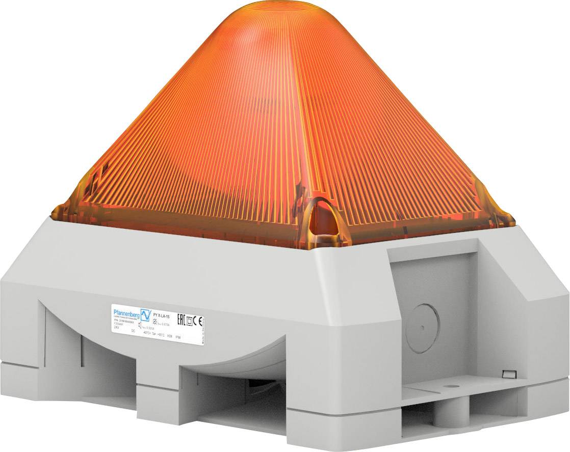 Eine orange Warnleuchte auf einem grauen Sockel, häufig zur Signalisierung von Gefahren oder Alarmen in industriellen Umgebungen verwendet.