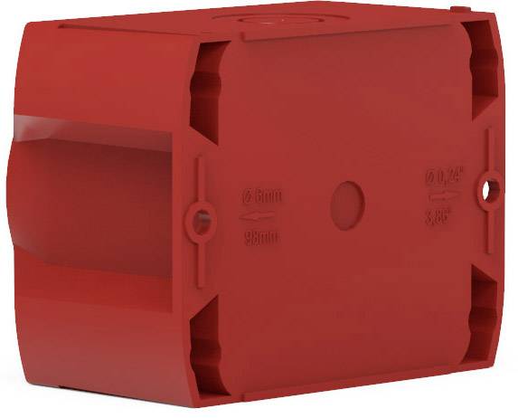 Rote Kunststoff-Wanddose mit rechteckiger Form und abgerundeten Kanten, verwendet zur sicheren Installation von elektrischen Anschlüssen.