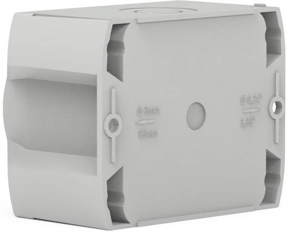 Ein rechteckiger, grauer Hohlwanddose für Elektroinstallationen, mit seitlichen Öffnungen und Markierungen für Lochabstände.