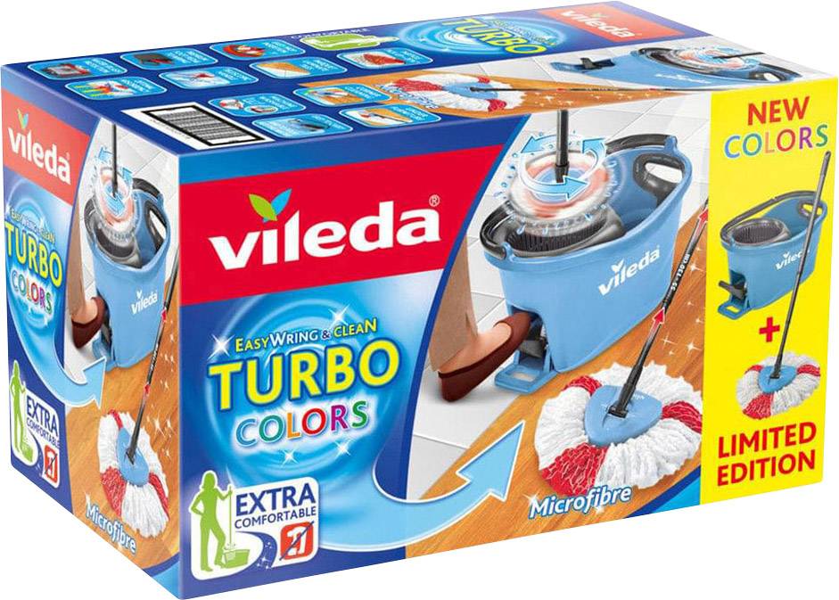 Vileda 158721 Turbo EasyWring & Clean Wischmop Komplett Set mit Wischkopf und Stielehalter Blau