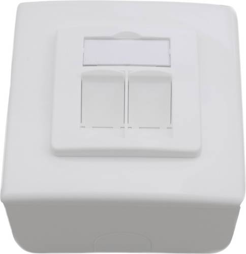KOMOS KDD 500 Netzwerkdose Aufputz Einsatz mit Zentralplatte und Rahmen CAT 6a 2 Port Reinweiß (RAL