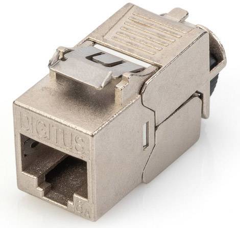 Ein Netzwerkkabelstecker, geschirmt und robust. Text 'DIGITUS' auf der Seite eingeprägt. Geeignet für stabilen Datentransfer.