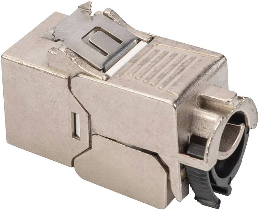 Metallisches RJ45-Modul, abgeschirmt, für die Netzwerkverkabelung.