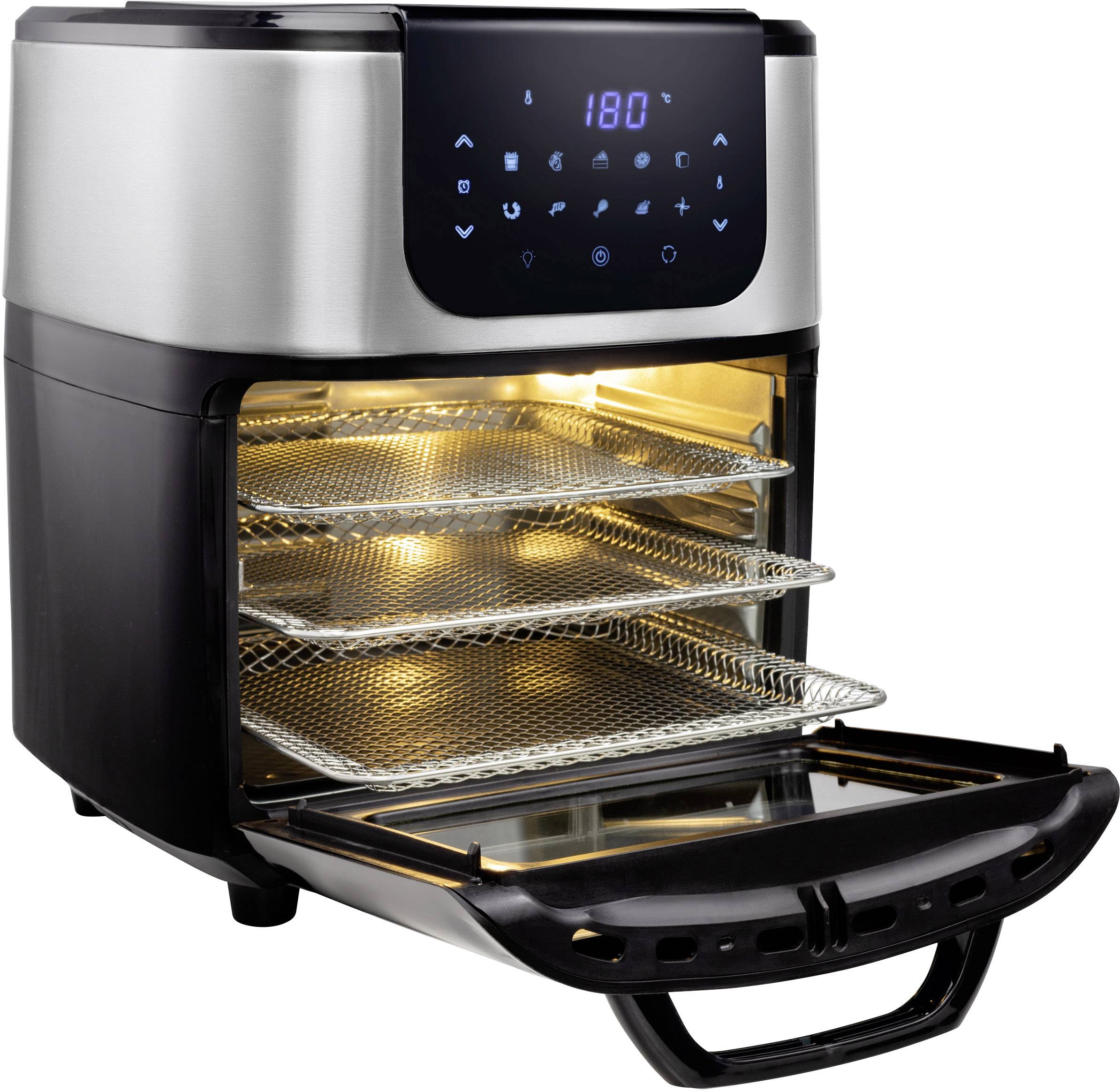 Princess 01.182070.01.001 Minibackofen 1800W Heißluft-Funktion, mit Display Schwarz, Silber