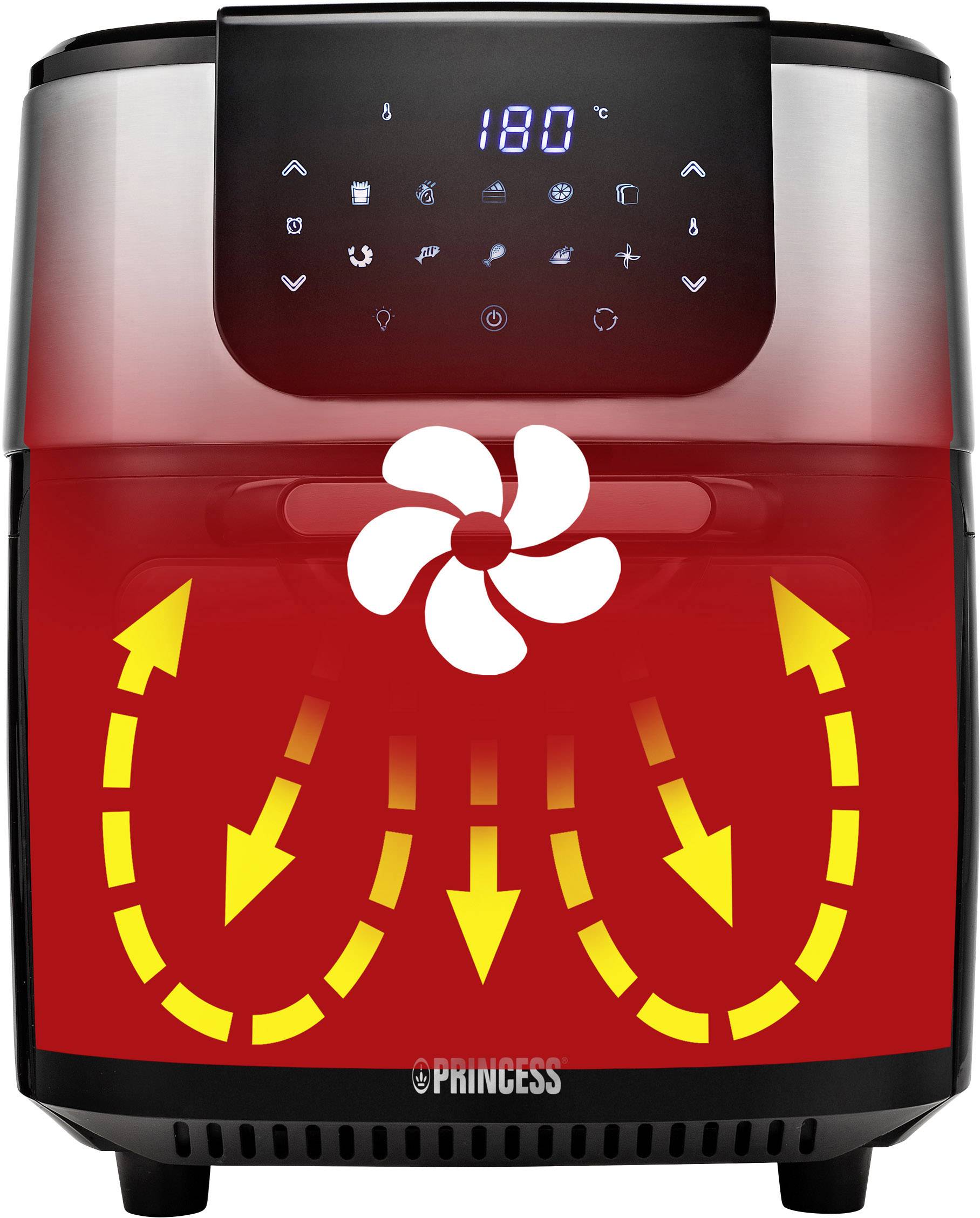 Princess 01.182070.01.001 Minibackofen 1800W Heißluft-Funktion, mit Display Schwarz, Silber