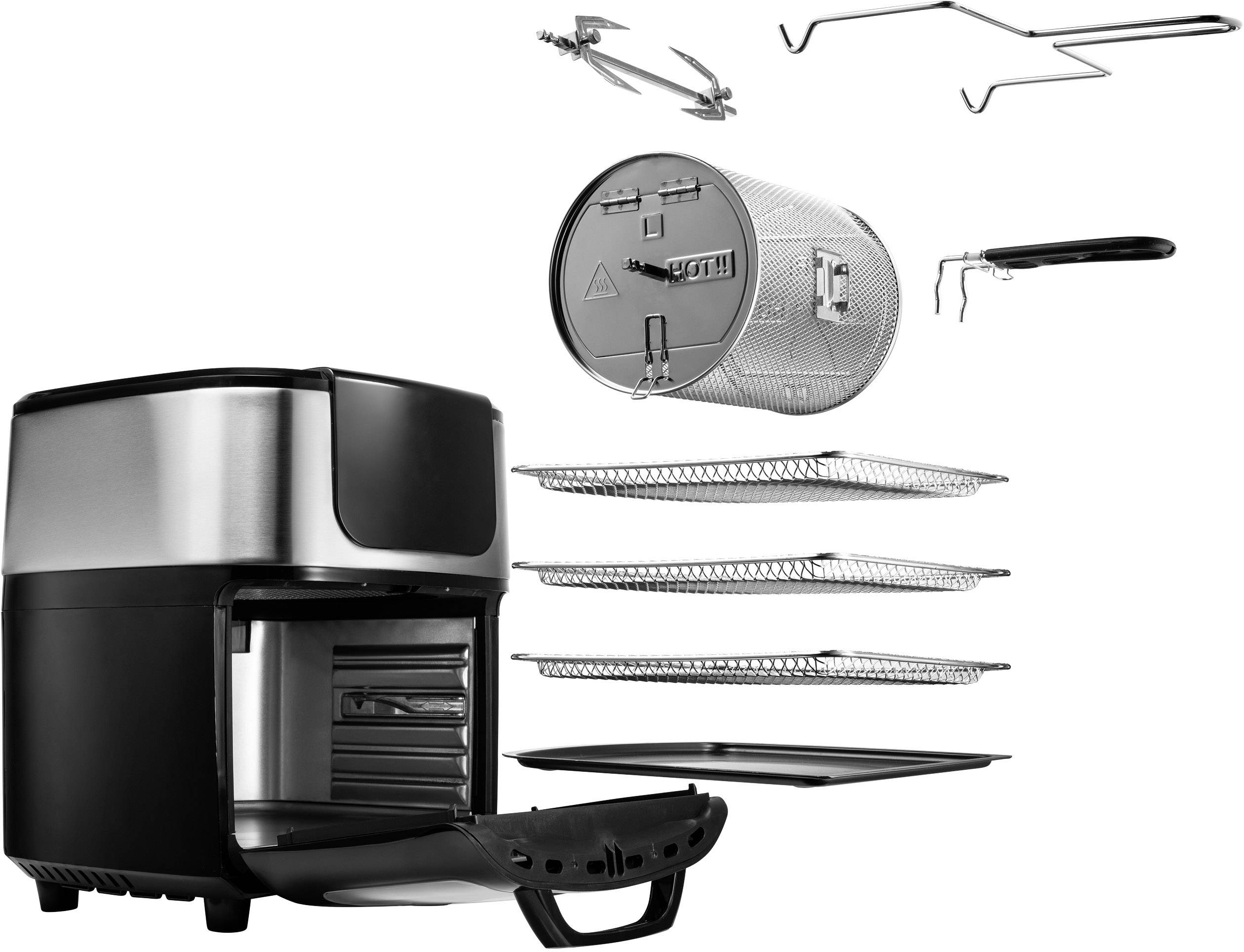 Princess 01.182070.01.001 Minibackofen 1800W Heißluft-Funktion, mit Display Schwarz, Silber