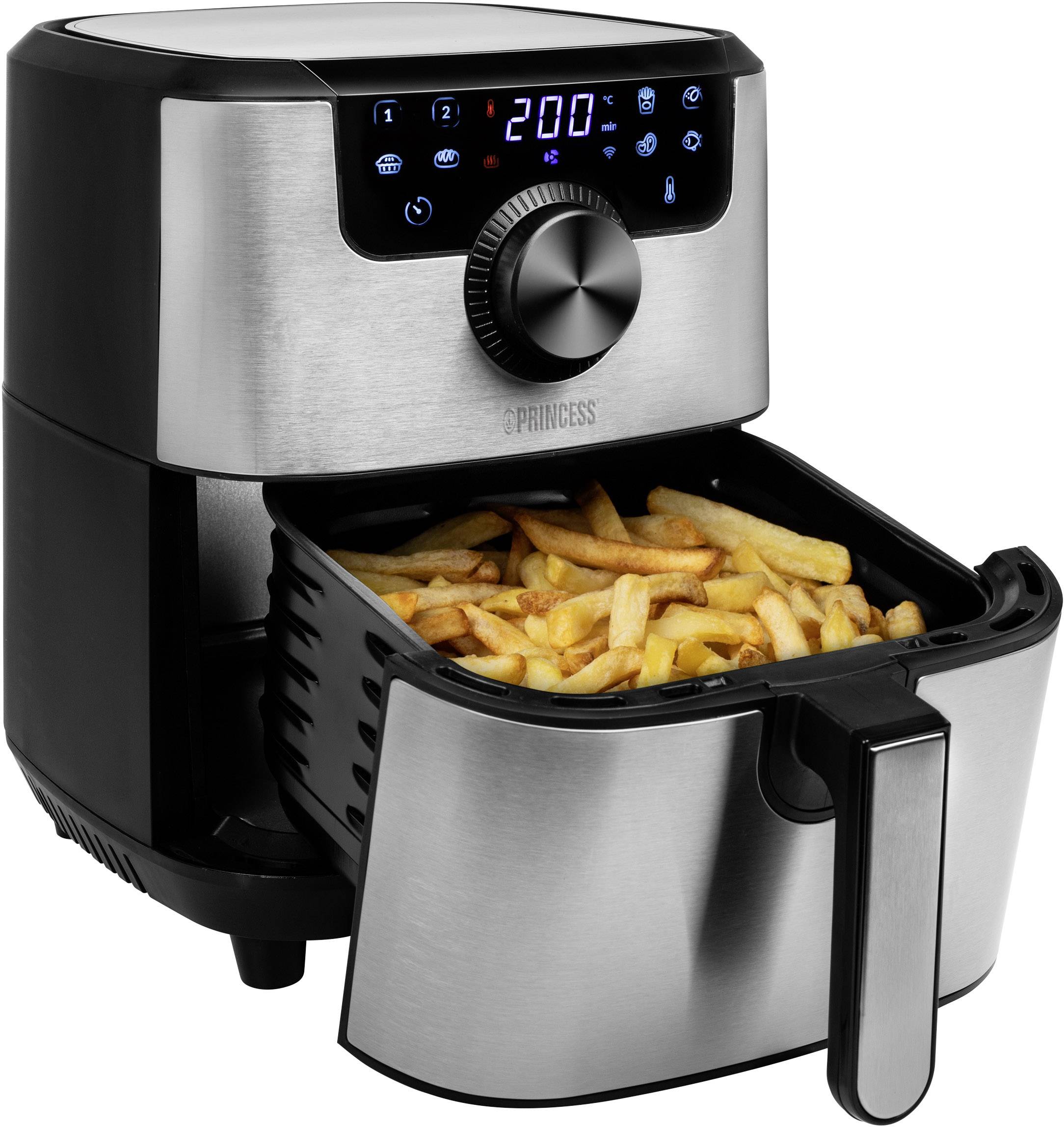 Princess 01.182037.01.001 Heißluft-Fritteuse 4.5 l 1500 W App steuerbar, Timerfunktion Schwarz, Silber