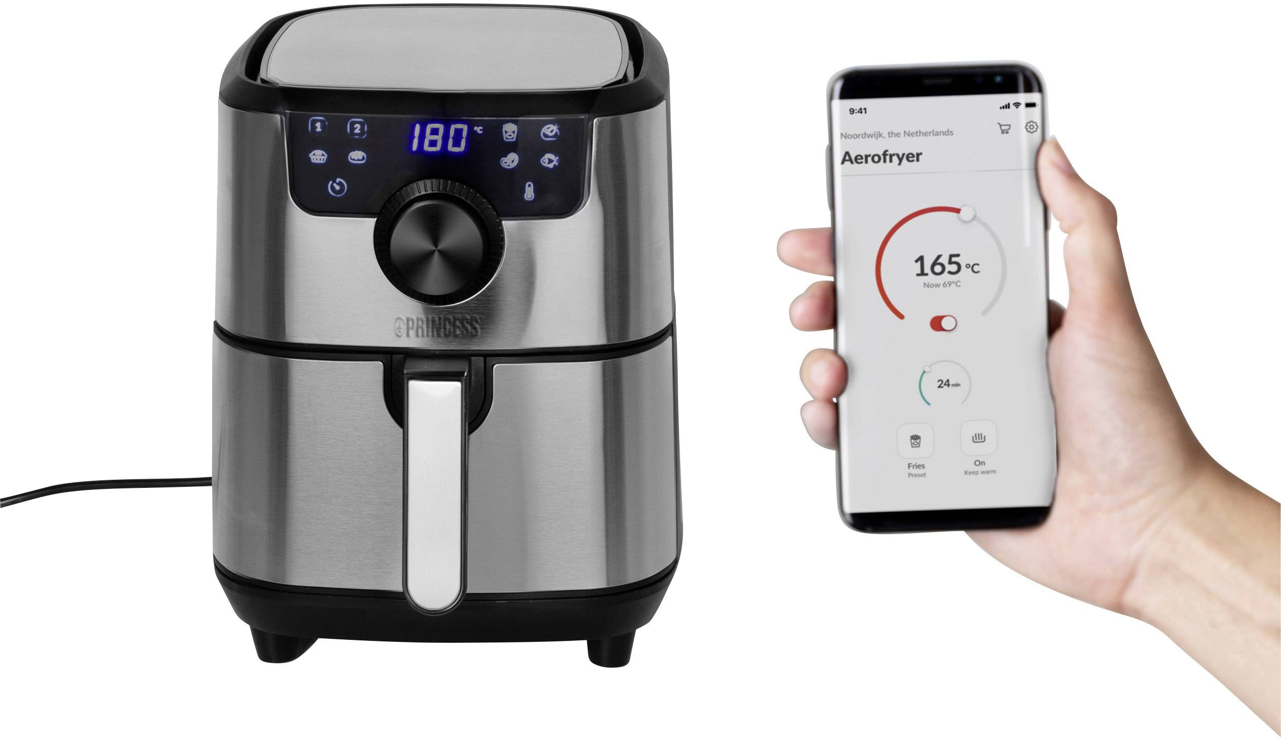 Princess 01.182037.01.001 Heißluft-Fritteuse 4.5l 1500W App steuerbar, Timerfunktion Schwarz, Silber