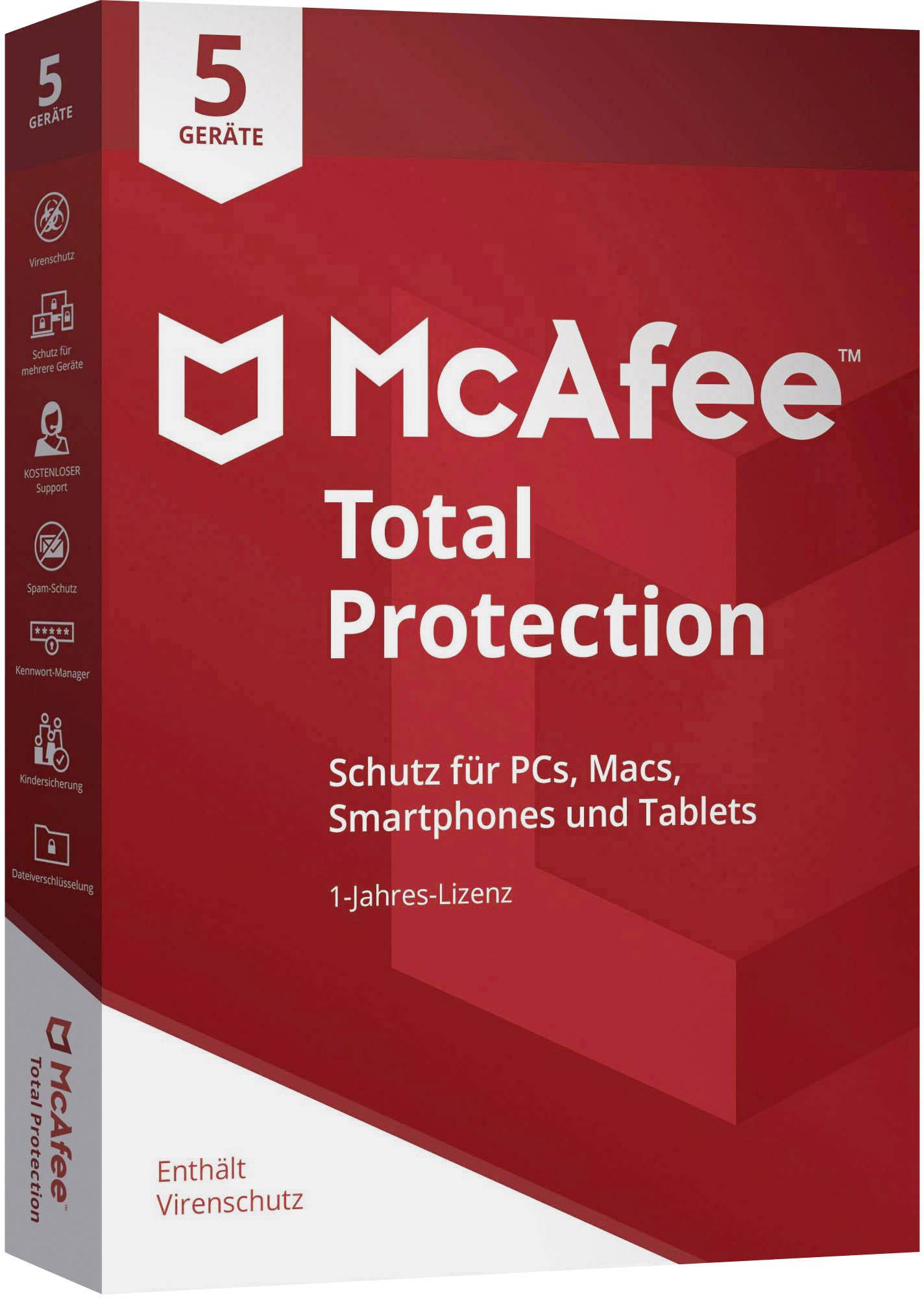 McAfee Total Protection 5 Device (Code in a Box) 2020 Vollversion, 5 Lizenzen Windows, Mac, Android, iOS Antivirus