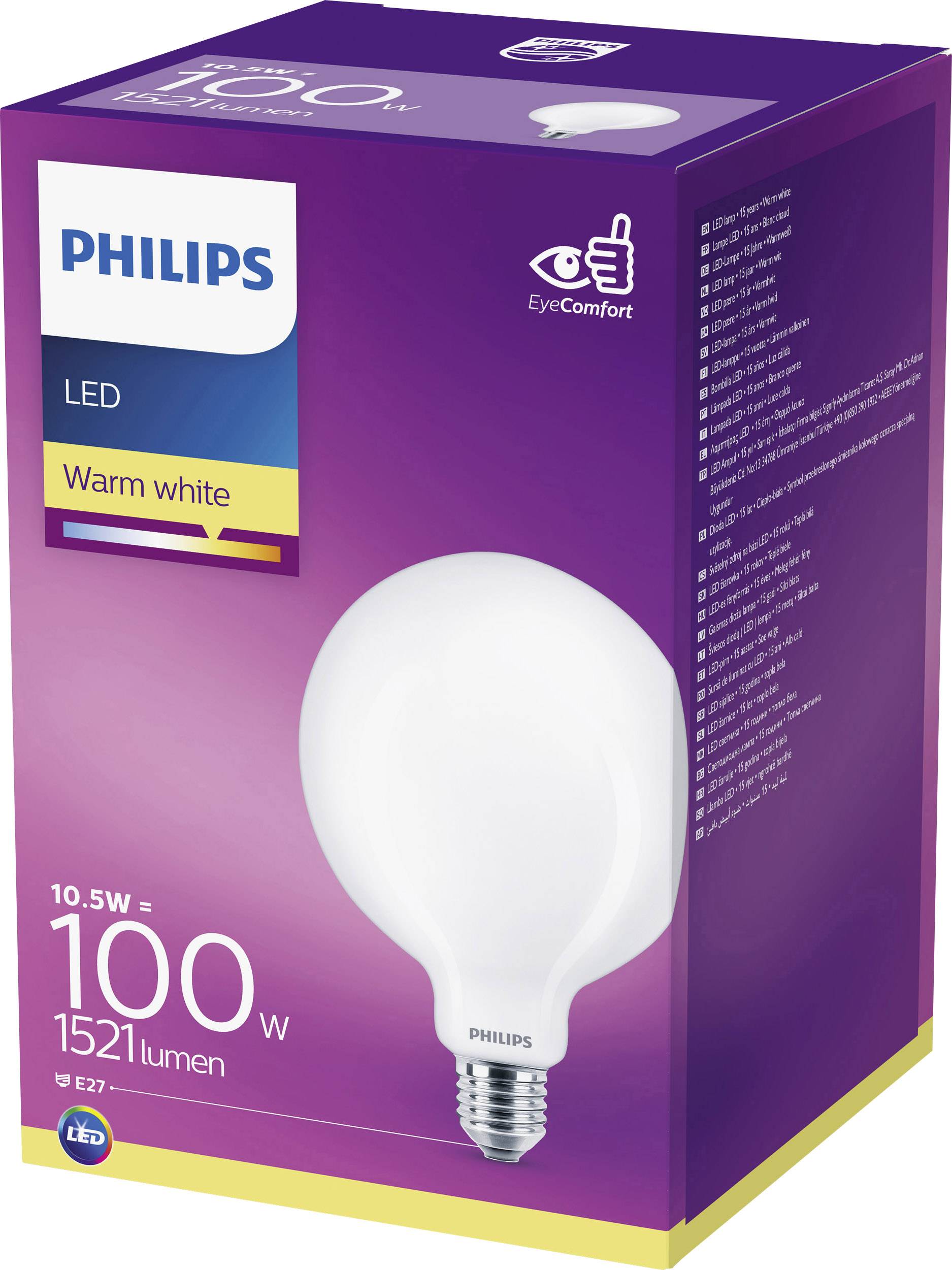 Philips LED 66514200 LED EEK D (A - G) E27 Globeform 10.5 W = 100 W Warmweiß (Ø x L) 12.5 cm x 17.7