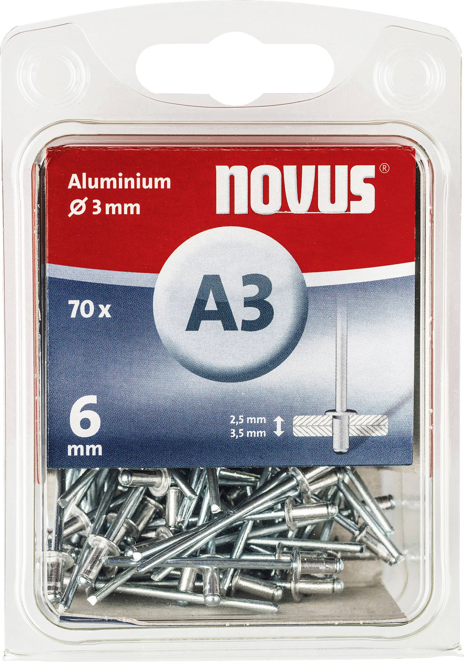 Novus Office 110055304 Blindniete (Ø x L) 3mm x 6mm Aluminium Aluminium 70St.