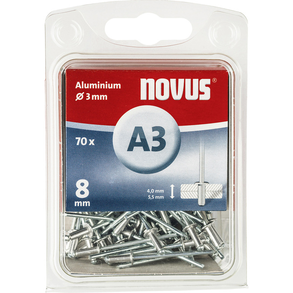 Novus 110055306 Blindniete (Ø x L) 3 mm x 8 mm Aluminium Aluminium 70 St.