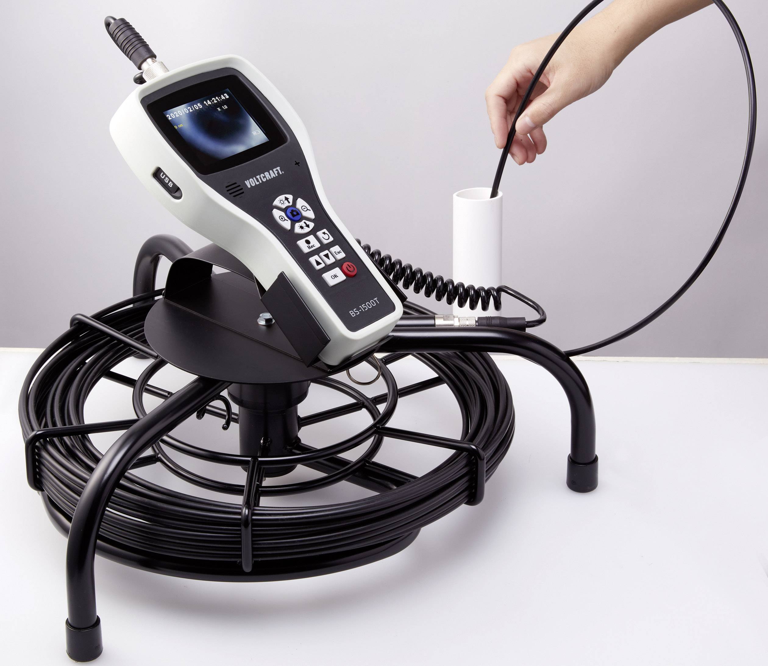 VOLTCRAFT BS-14mm/25m Endoskop-Sonde Sonden-Ø 14mm 25m Wasserdicht, Wechselbare Kamerasonde, Optionale Verlängerungen