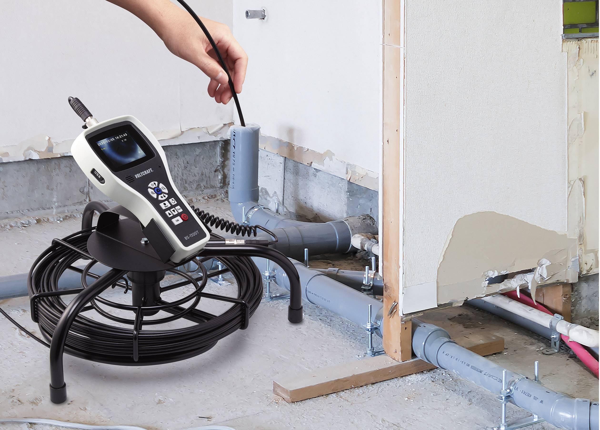 VOLTCRAFT BS-14mm/25m Endoskop-Sonde Sonden-Ø 14mm 25m Wasserdicht, Wechselbare Kamerasonde, Optionale Verlängerungen