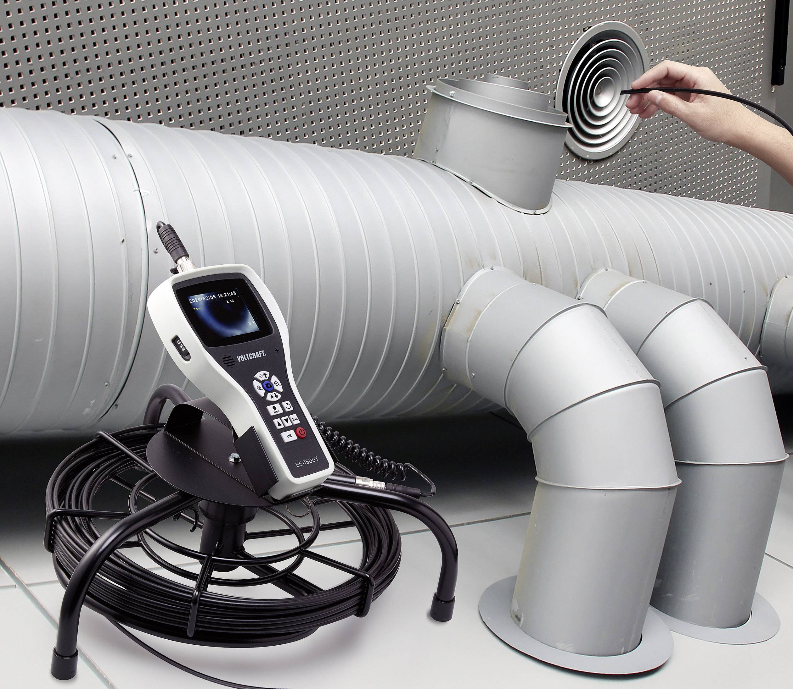 VOLTCRAFT BS-14mm/25m Endoskop-Sonde Sonden-Ø 14mm 25m Wasserdicht, Wechselbare Kamerasonde, Optionale Verlängerungen