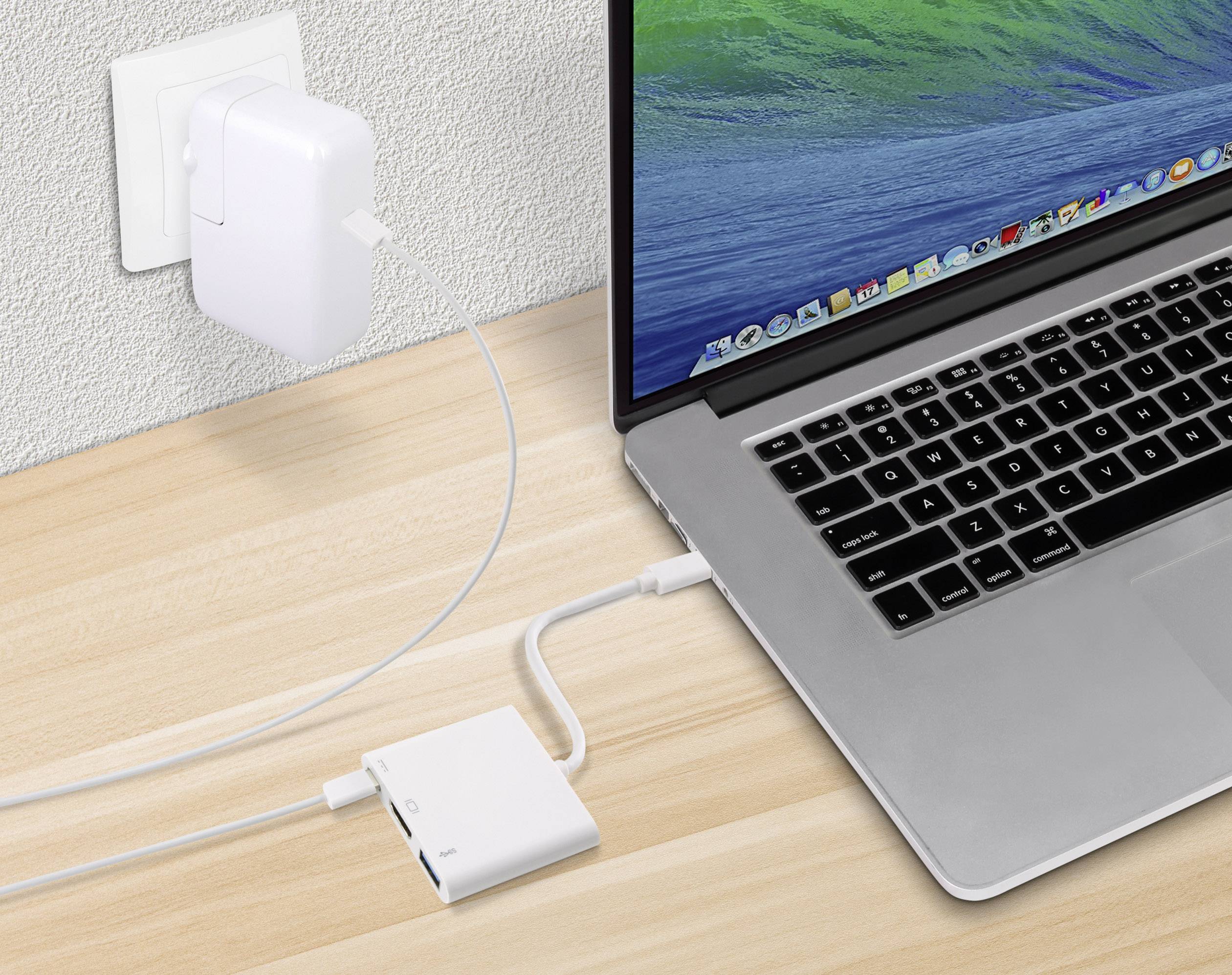 Renkforce RF-4366444 Adapter [1x USB-C® Stecker - 1x HDMI-Buchse, USB 3.2 Gen 1 Buchse A (USB 3.0), USB-C® Buchse] Weiß