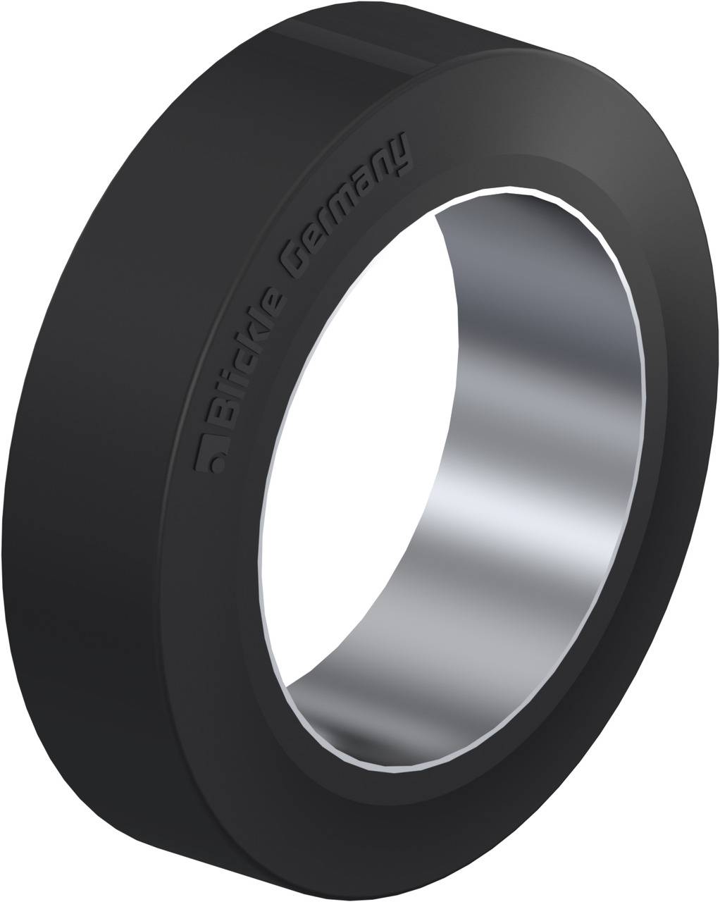 Ein schwarzer Gummiring mit einer glänzenden, silbernen Innenseite. Auf dem Ring steht der Text 'Birdie Germany'.