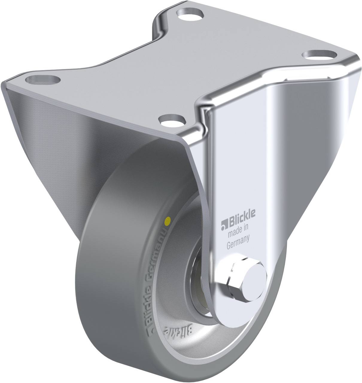 Schwenkrolle mit Metallgehäuse und Rad, geeignet für Maschinen und Möbel. Hochwertiges Material, gefertigt in Deutschland.