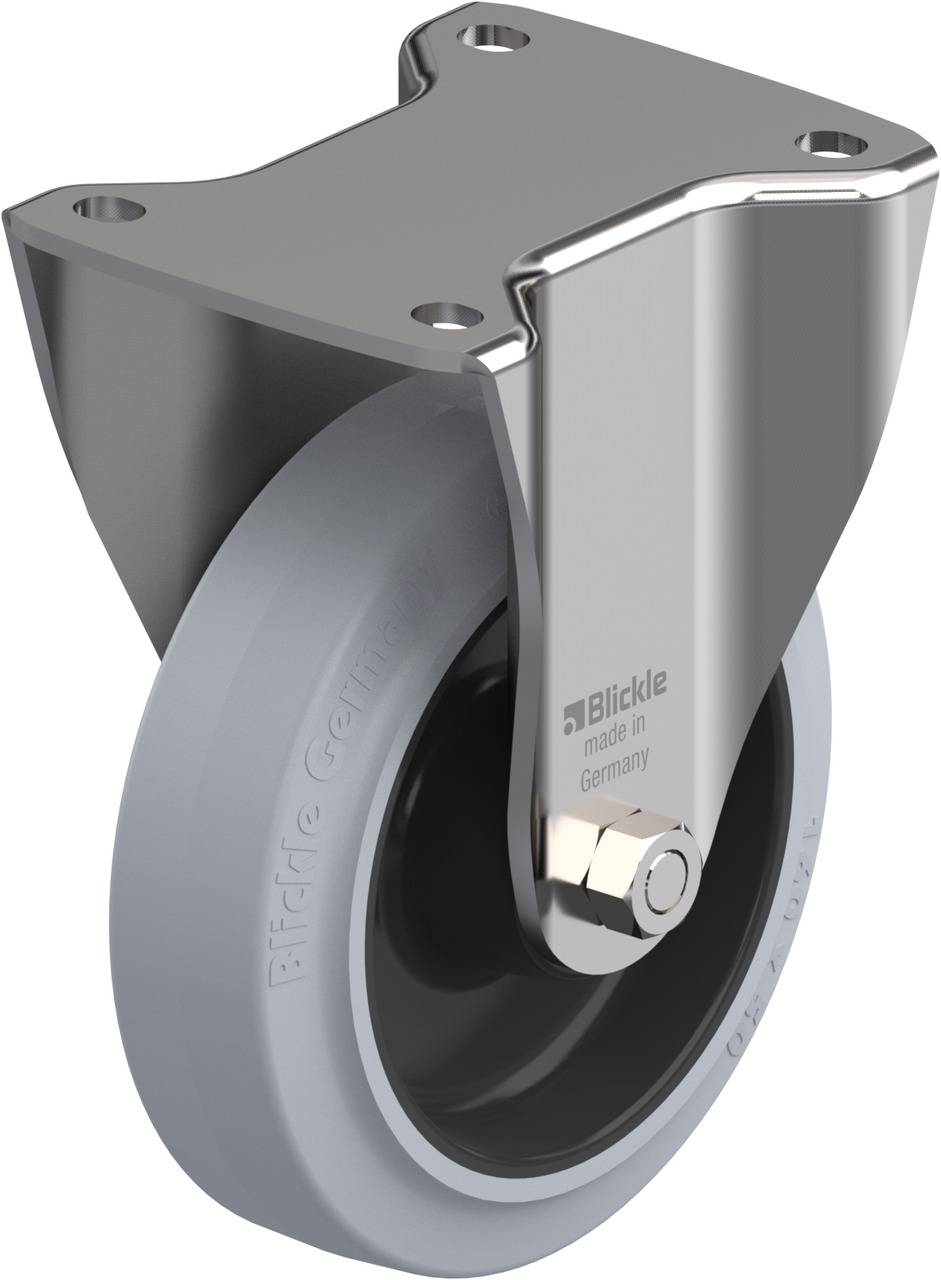 Industrie-Schwenkrolle aus Metall mit grauem Rad, geeignet für den Einsatz in Produktions- oder Werkstattumgebungen.