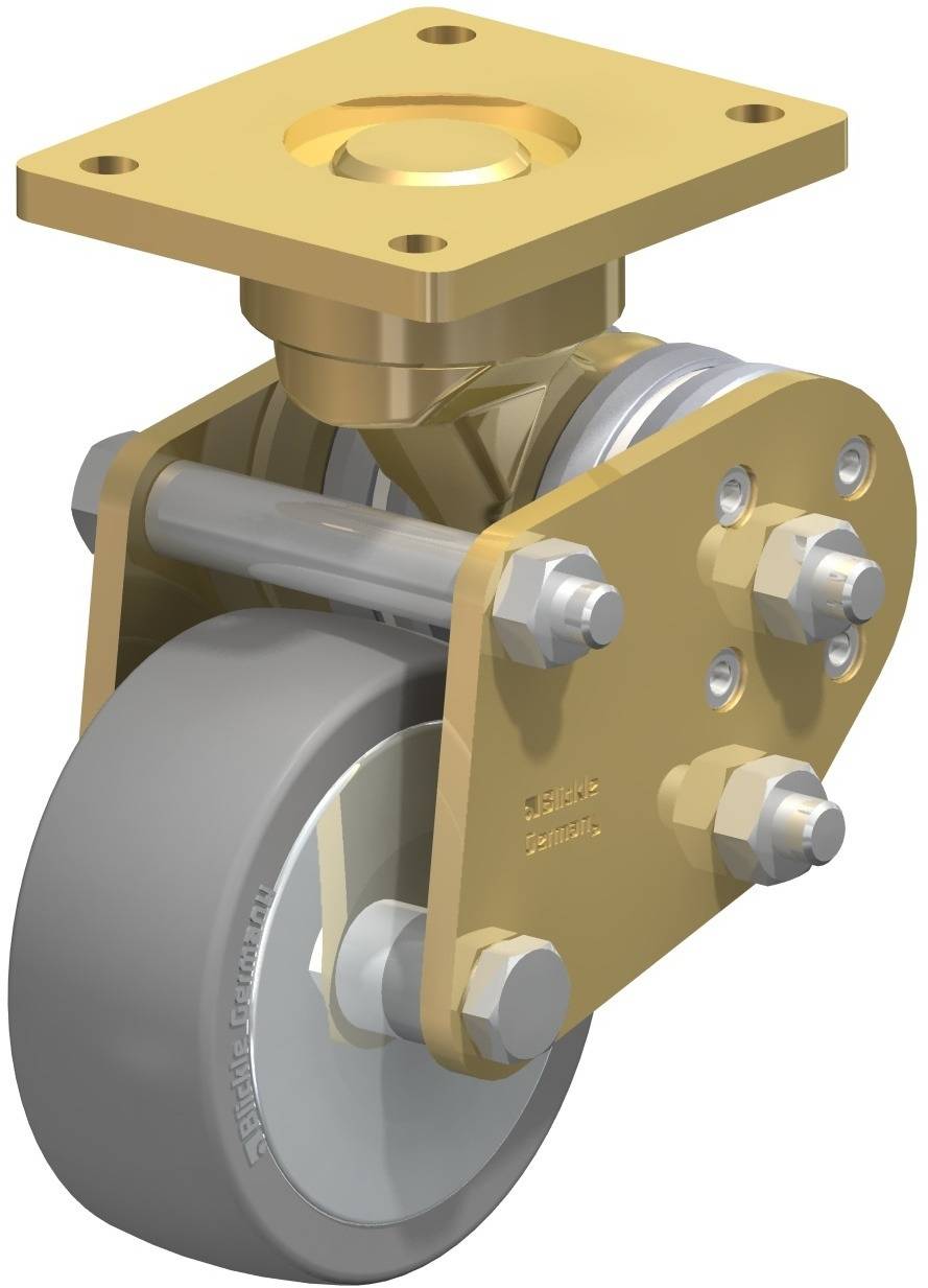 Industrie-Schwenkrolle aus Metall mit grauem Rad und Schraubmontageplatte, geeignet für Schwerlastanwendungen.
