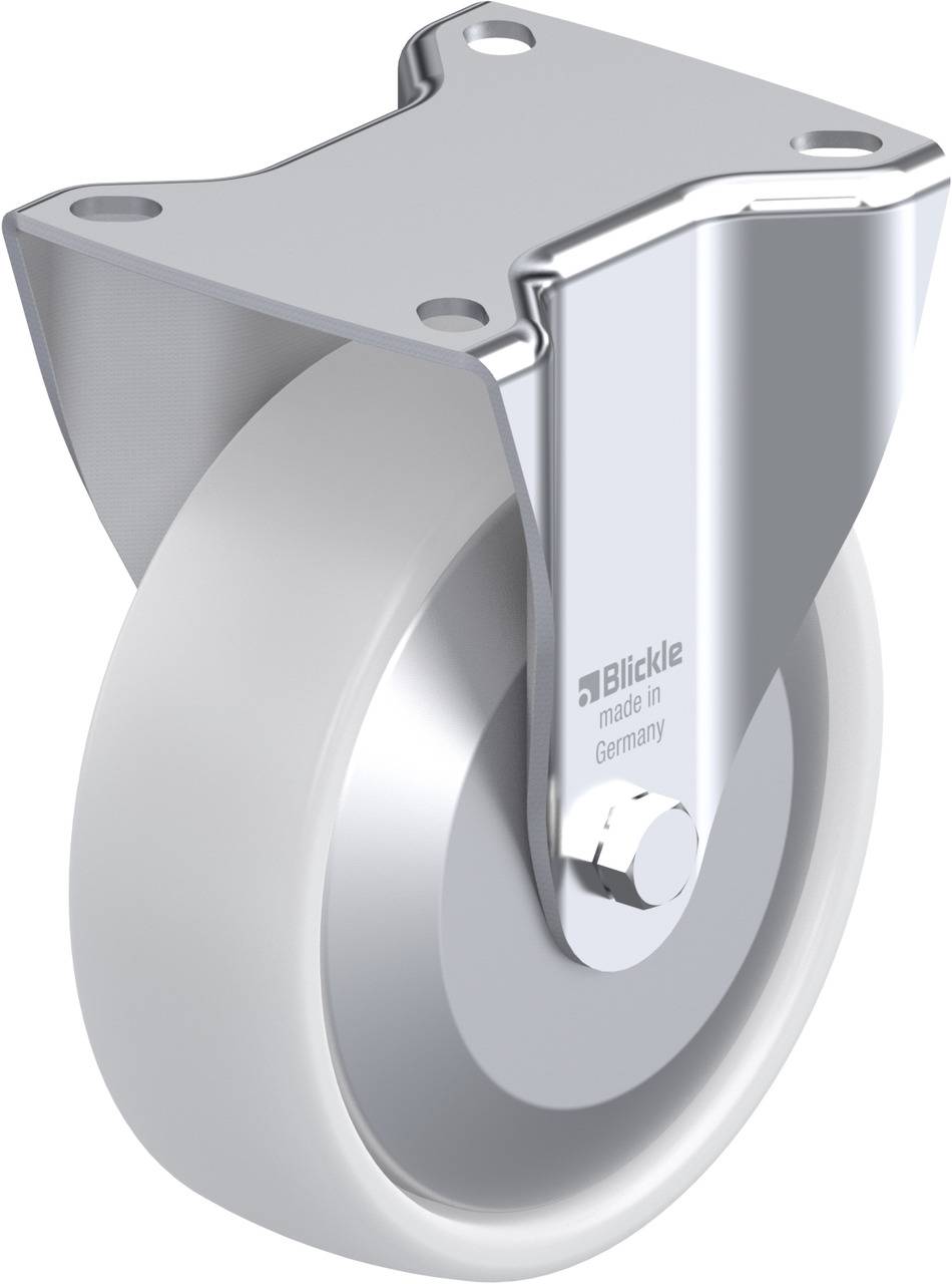 Graues Lenkrolle mit festem Metallgehäuse und blendfreier Oberfläche. In der Mitte ist das Logo und 'made in Germany' sichtbar.