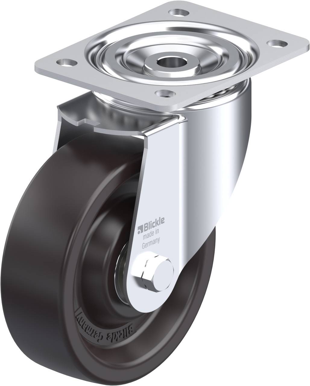 Gummirad mit Metallhalterung, schwenkbar, für Transportwagen.