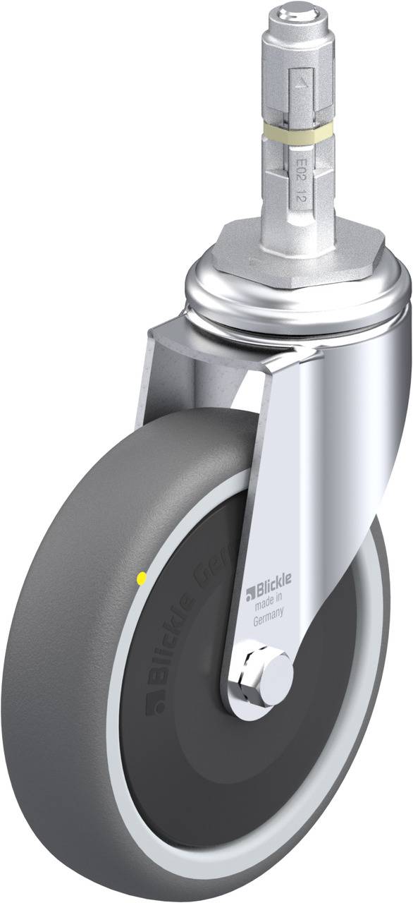 Rollenrad mit Metallgabel; schwarzes Gummirad mit 