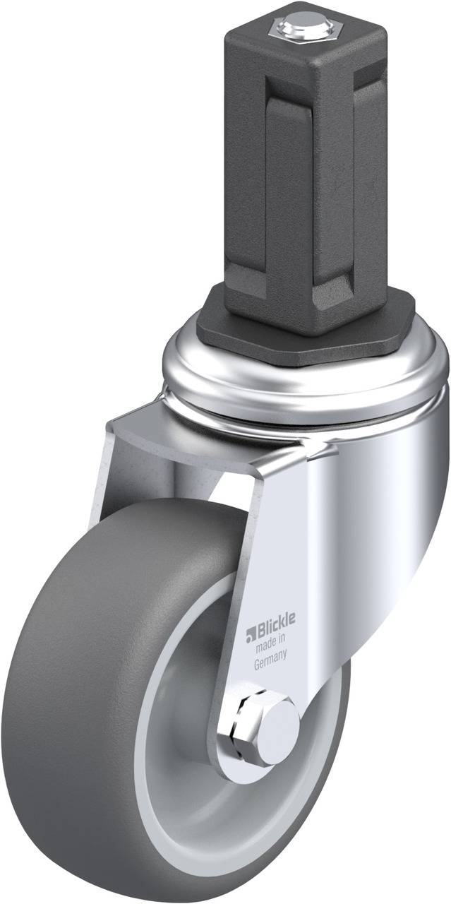 Grau-schwarzes Lenkrolle-Rad aus Metall und Kunststoff, geeignet für Möbel oder Geräte, produziert von einem deutschen Hersteller.