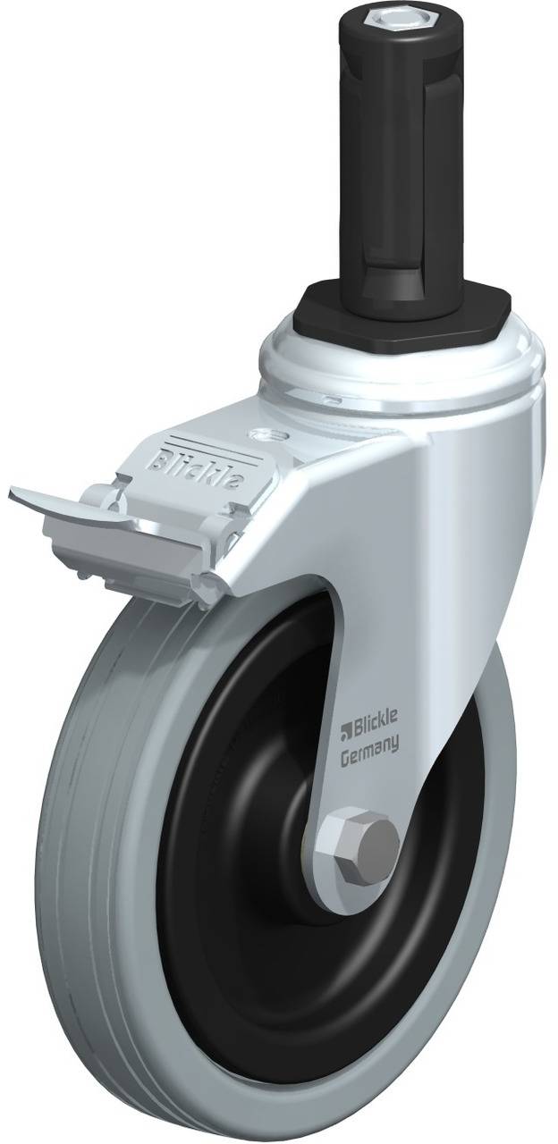 Schwenkrolle mit Bremse, schwarzes Rad, weißes Gehäuse, geeignet für Möbel oder Transportgeräte.