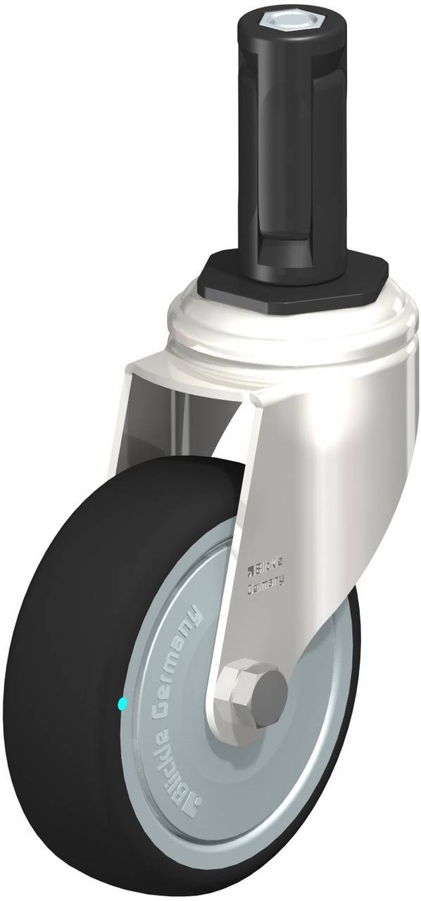 Ein Stoßdämpfer mit Spiralfeder, gezeigt in einer schematischen, seitlichen 3D-Ansicht. Er dient zur Dämpfung von Fahrzeugbewegungen.